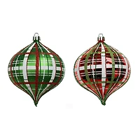 4 Pack 4.7" Red & Green Glitter Plaid Shatterproof Onion Ornaments by Ashland®