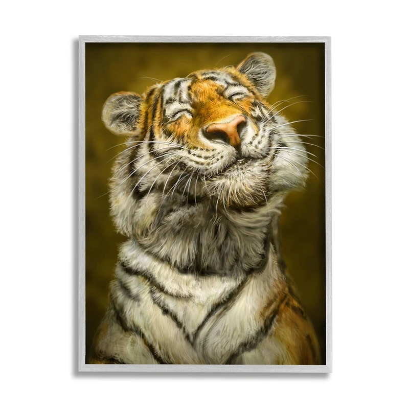 Stupell Industries Happy Tiger Funny Large Cat Animal Painting Framed Wall Art