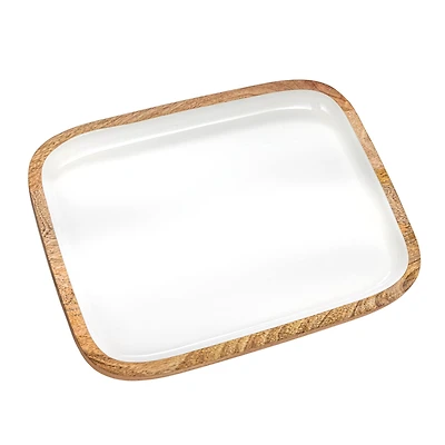 Hello Honey® 16" White Enameled Mango Wood Tray