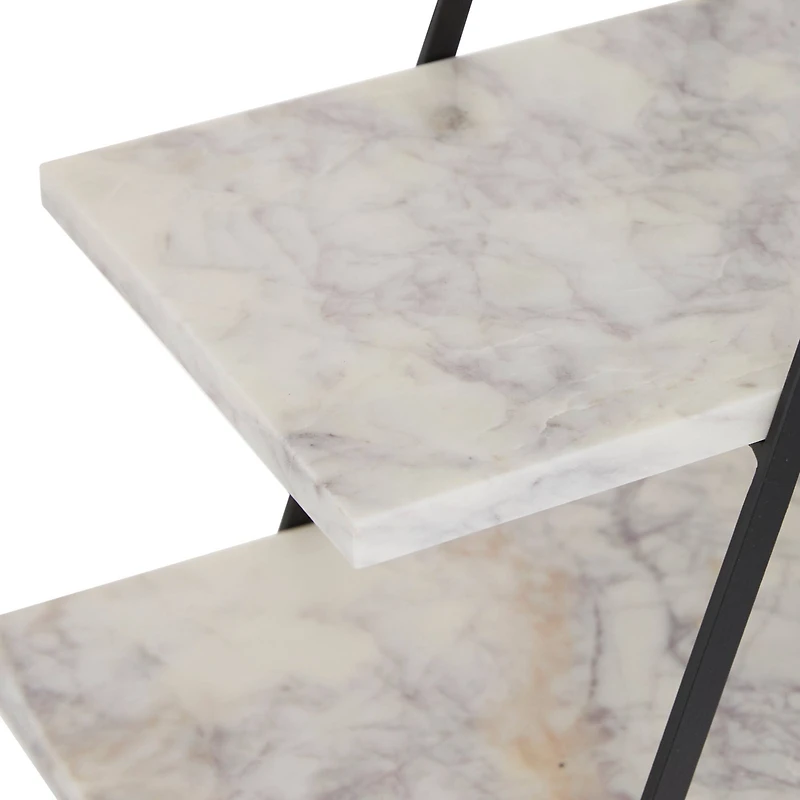 23" White Marble & Iron Contemporary 3-Tier Tray Stand