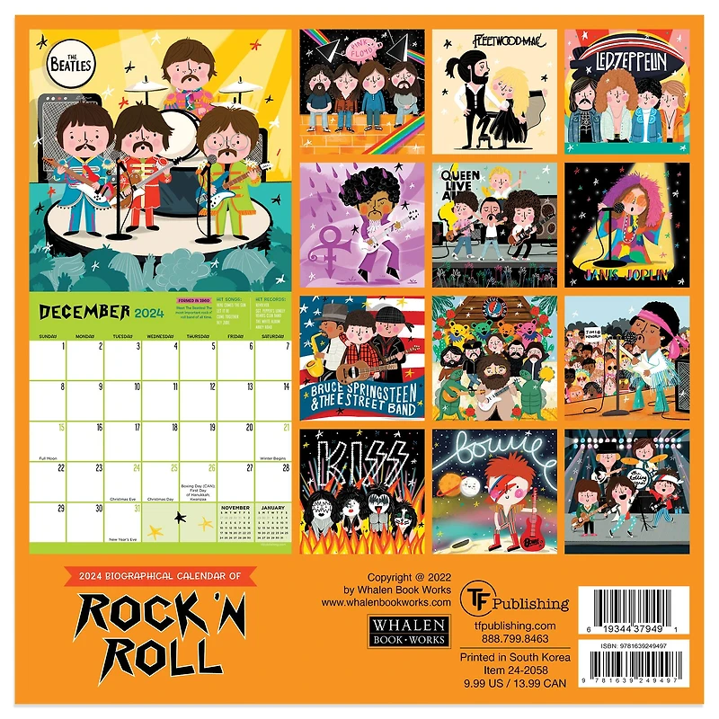 TF Publishing 2024 Rock n Roll Biographies Mini Calendar