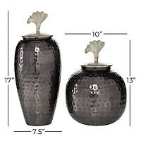 Metal Modern Round Decorative Jar Set with Silver Handles