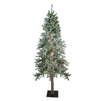 6ft. Pre-Lit Flocked Alpine Artificial Christmas Tree, Clear Lights