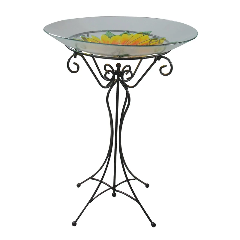 23.5" Hand Painted Glass Sunflower Spring Outdoor Bird Bath