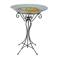 23.5" Hand Painted Glass Sunflower Spring Outdoor Bird Bath