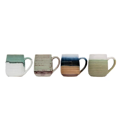Hello Honey® Multicolor Ceramic Mugs with Ribbed Sides, 4ct.