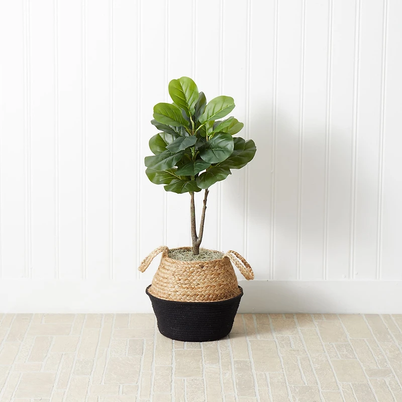 3ft. Artificial Fiddle Leaf Fig Tree With Handmade Cotton & Jute Woven Basket DIY Kit