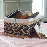 Household Essentials 9" Black & Natural Herringbone Wicker Storage Basket with Cloth Liner