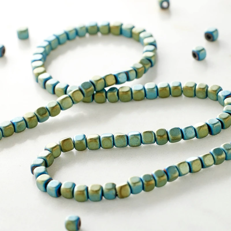 Aqua Hematite Cube Beads, 3mm by Bead Landing™
