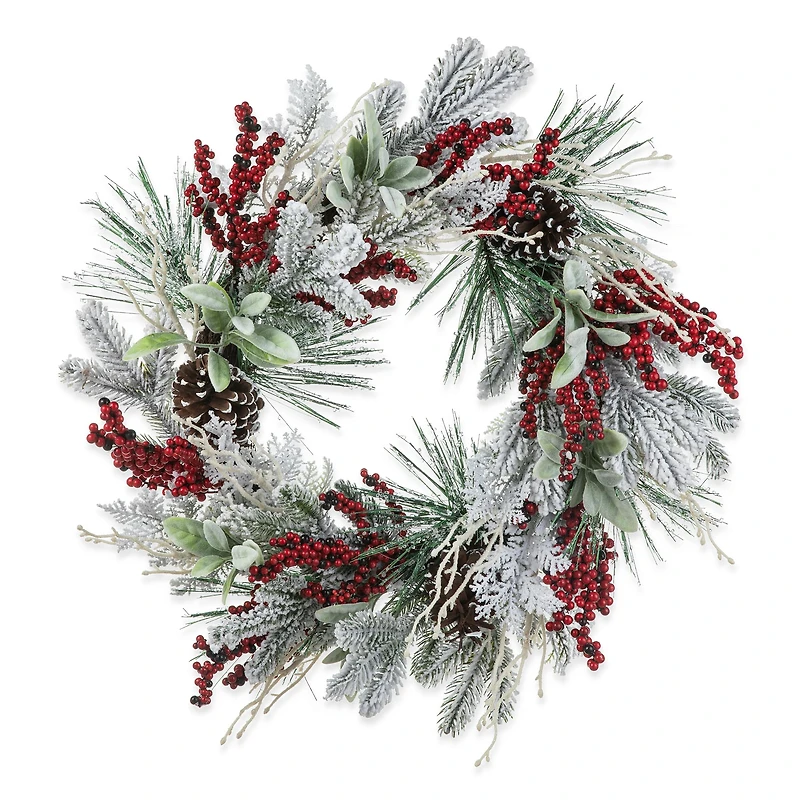 Glitzhome® 24" Christmas Snowy Pinecone & Berry Wreath