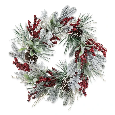 Glitzhome® 24" Christmas Snowy Pinecone & Berry Wreath