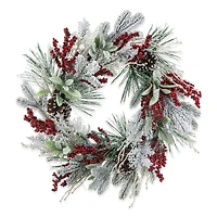 Glitzhome® 24" Christmas Snowy Pinecone & Berry Wreath