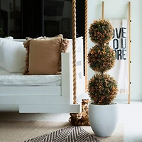 3ft. UV Resistant Autumn Triple Ball Boxwood Artificial Fall Topiary Tree with 30 Warm White LED Lights (Indoor/Outdoor)