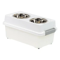 IRIS 12qt. Clear/White/Gray Airtight Elevated Feeder Storage Container