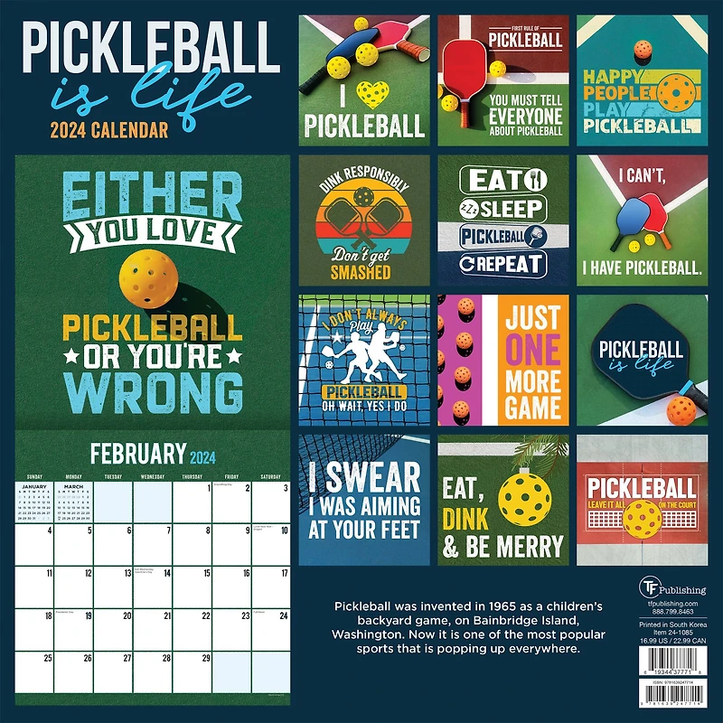 TF Publishing 2024 Pickleball is Life Wall Calendar
