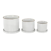 White Geometric Grid Patterned Ceramic Planter Set