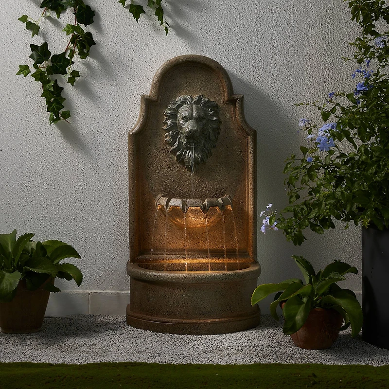 Glitzhome® 31" 3-Tier LED Faux Granite Lion Head Fountain