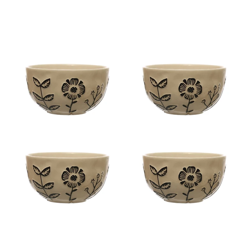 Hello Honey® 4.5" Floral Design Stoneware Compact Bowl Dinnerware, 4ct.