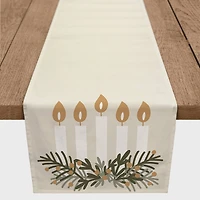 Candles With Greenery 16x72 Poly Twill Table Runner