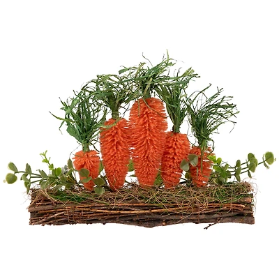 14" x 11.75" Standing Carrots on Floral Foliage Twig Log Easter Décor