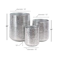Set of 3 Silver Aluminum Glam Planter, 12", 16", 20"