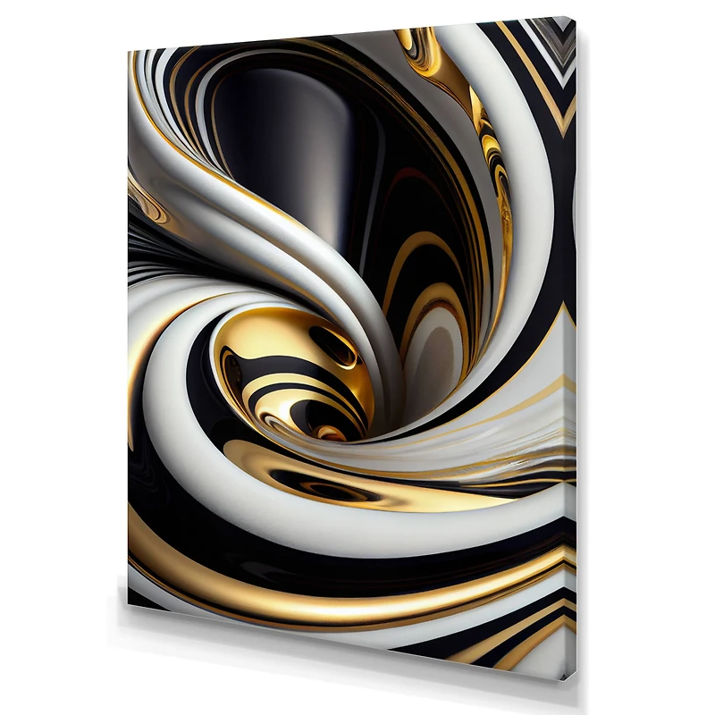 Designart 'Gold Black And White Stained Glass I' Modern Canvas Wall Art