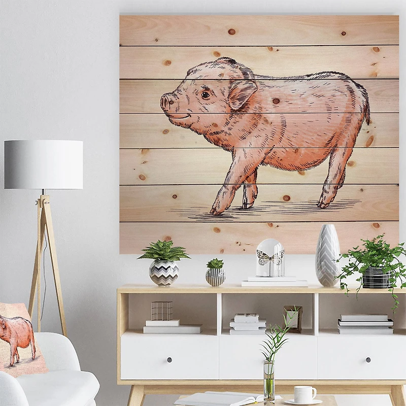 Designart - Happy Pig Portrait in Brush Painting