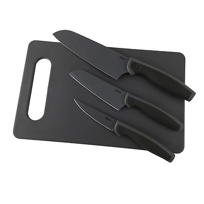 Oster Slice Craft 4-Piece Black Cutlery Knife Set with Cutting Board