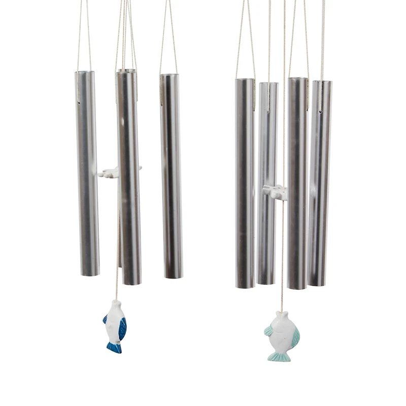Set of 2 White Aluminum Coastal Wind Chimes, 4" x 30" Each