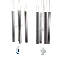 Set of 2 White Aluminum Coastal Wind Chimes, 4" x 30" Each