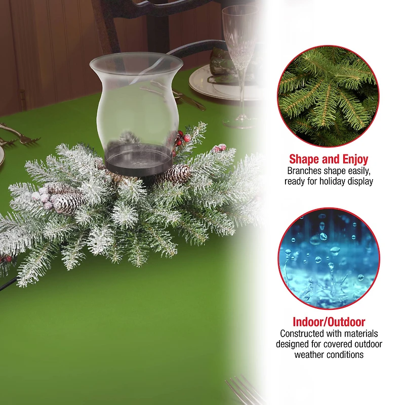 Dunhill® Fir Candle Holder with Snow, Berries & Pinecone Centerpiece