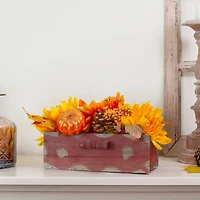 14" Autumn Harvest Maple Leaf & Berry Arrangement in Wooden Box