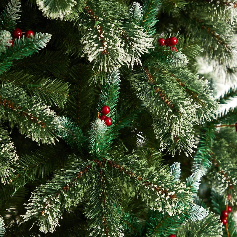 10ft. Pre-Lit Frosted Swiss Pine Artificial Christmas Tree with Berries, Clear LED Lights
