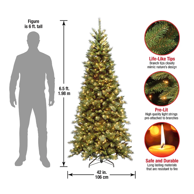6.5ft. Pre-Lit Tiffany Fir Slim Tree, Clear Lights