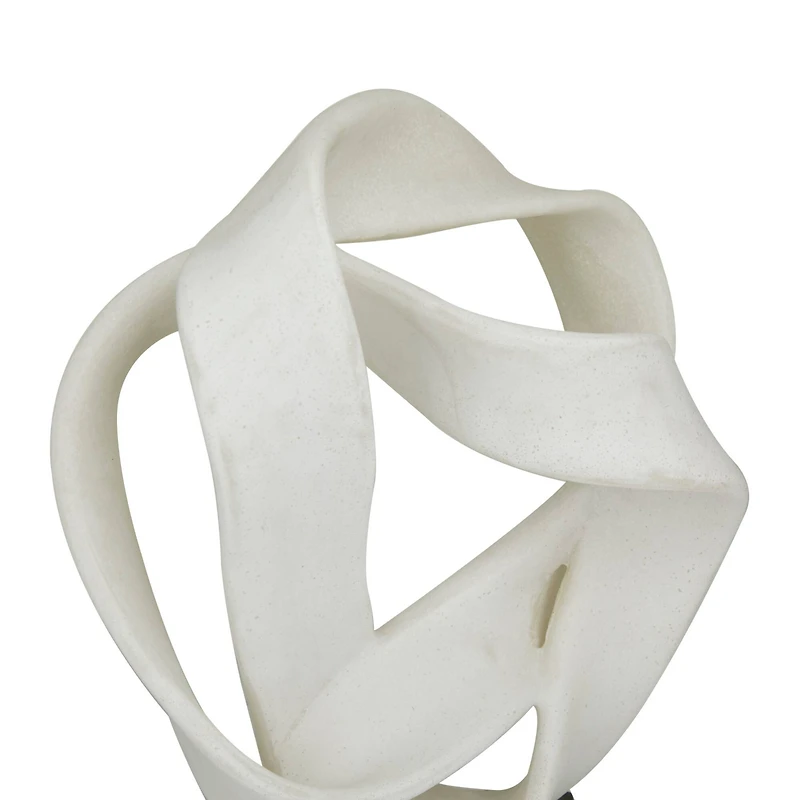 17" White Ribbon Line Abstract Sculpture with Black Base