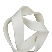 17" White Ribbon Line Abstract Sculpture with Black Base