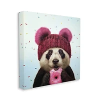 Stupell Industries Happy Panda Bear with Pink Sprinkle Donut Canvas Wall Art