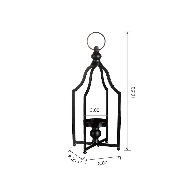 16.5" Modern Farmhouse Black Metal Candle Lantern