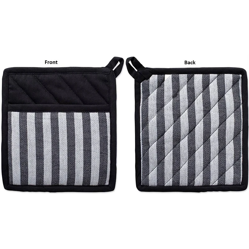 DII® Black & White Striped Oven Mitt & Potholder Set