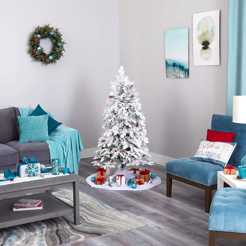 5ft. Pre-Lit Flocked Montana Down Swept Spruce Artificial Christmas Tree with Clear LED Lights