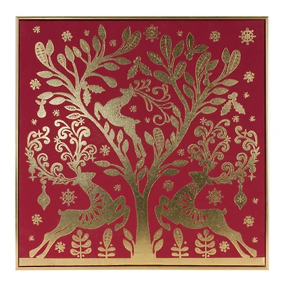 Red & Gold Framed Holiday Deer Print Décor