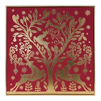 Red & Gold Framed Holiday Deer Print Décor