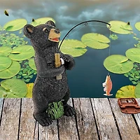 Design Toscano 13.5" Hooked on Fishing Fisherman Black Bear Statue