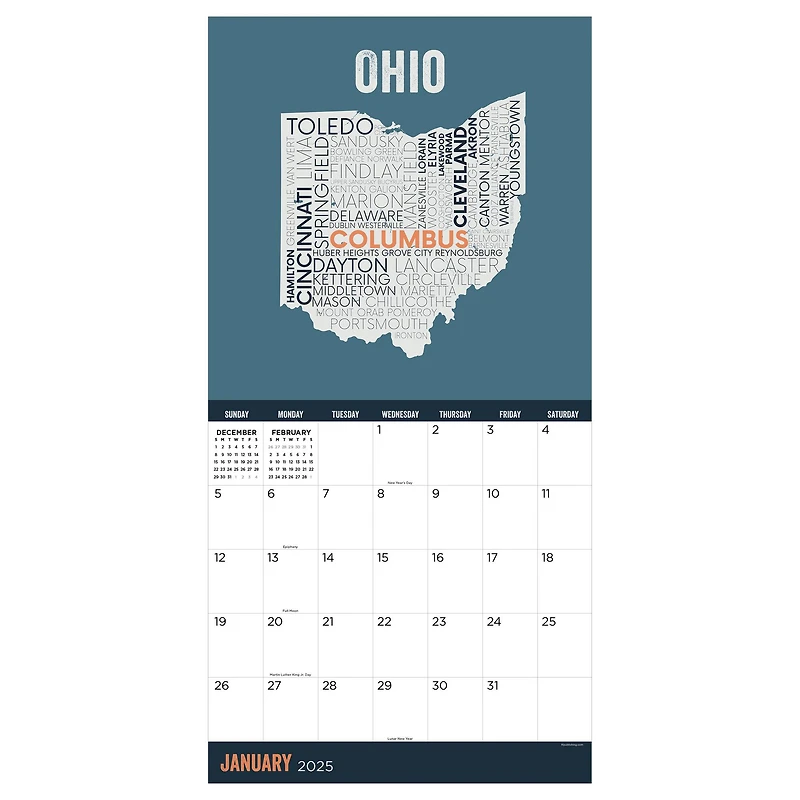 TF Publishing 2025 Home: Ohio Wall Calendar