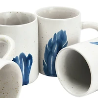 Hello Honey® 12oz. Antique White and Blue Farmhouse Hand Painted Stoneware Mugs Set with Painted Flora and Fauna