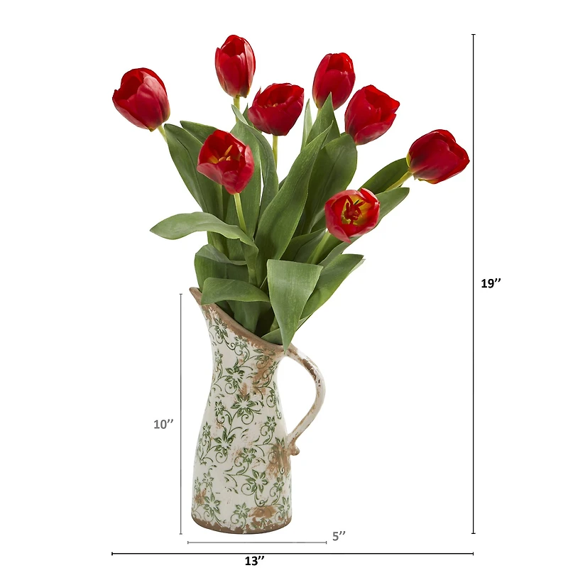 19" Tulip Arrangement in Floral Pitcher