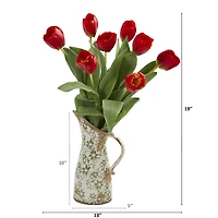 19" Tulip Arrangement in Floral Pitcher