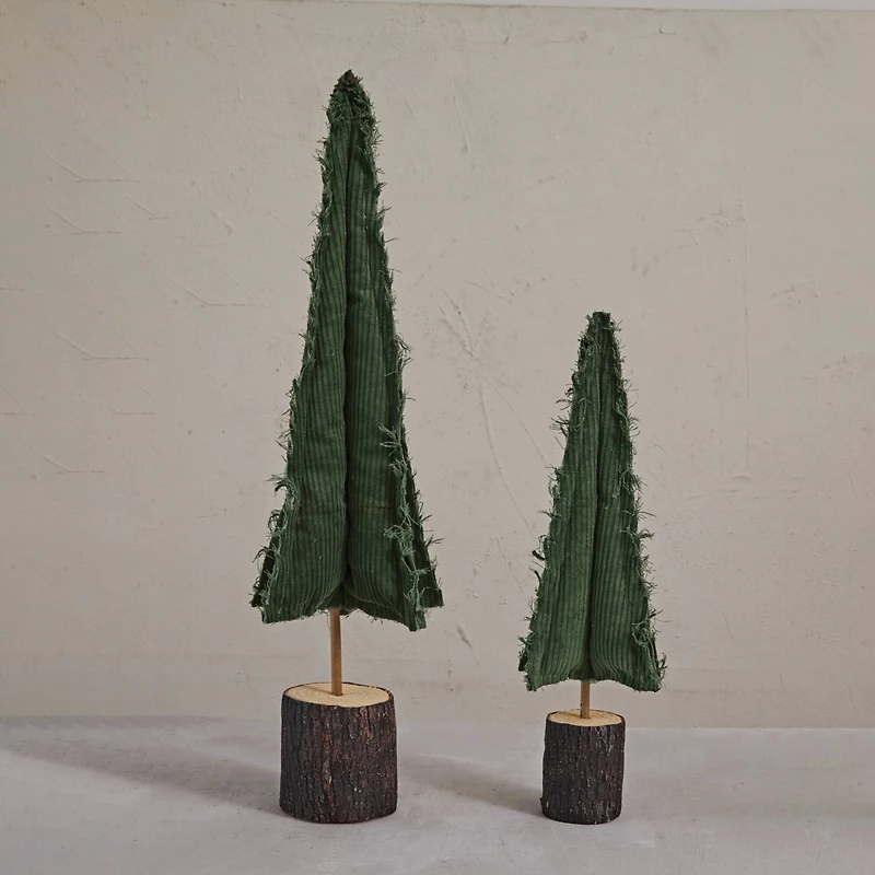 Hello Honey® Green Raw-Edged Corduroy Tree with Wood Slice Base