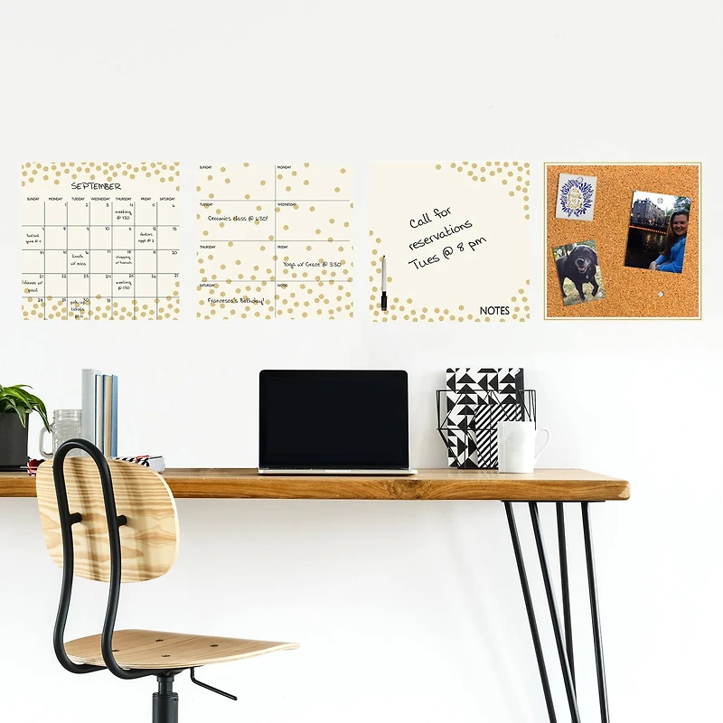WallPops Gold Confetti Dry Erase Calendar & Corkboard Set