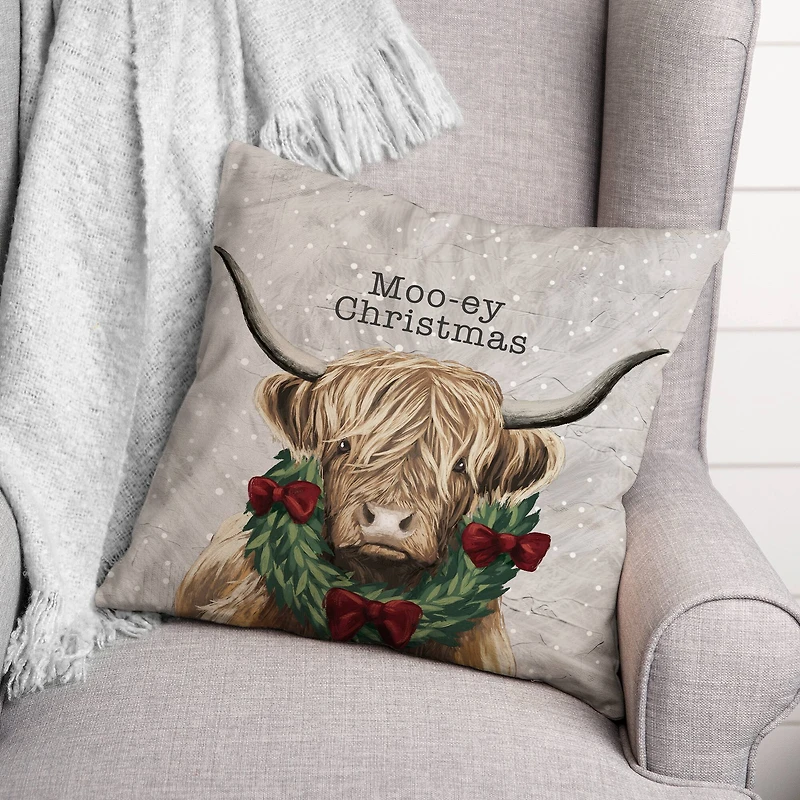Moo-ey Christmas 18" x 18" Spun Poly Pillow